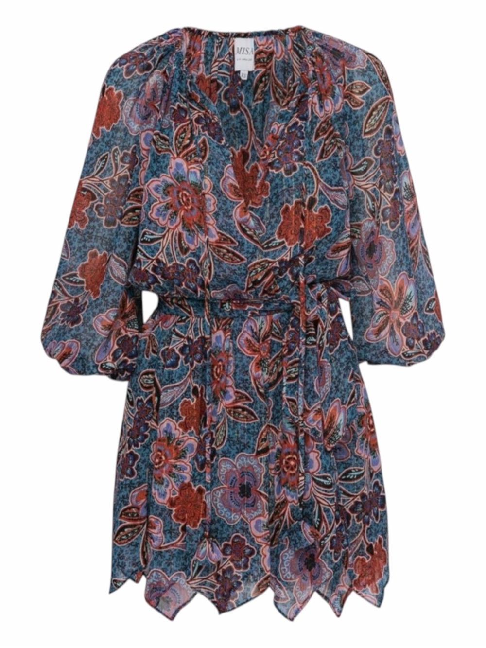 Nwt! Misa Los Angeles Metallic Cerulean Floral Tara Blouson Mini Dress. Size Xs.